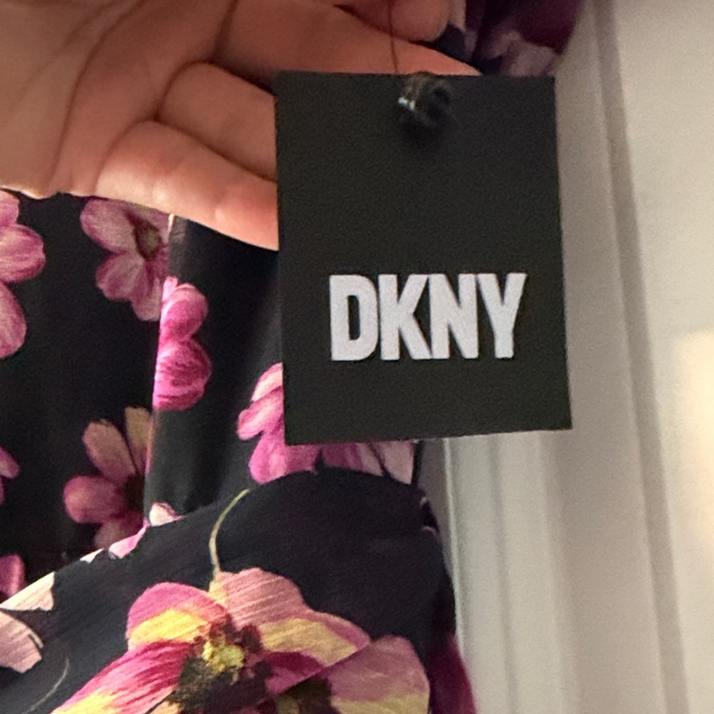 DKNY Black Midi Dress with Pink Floral Print - Picture 6 of 6
